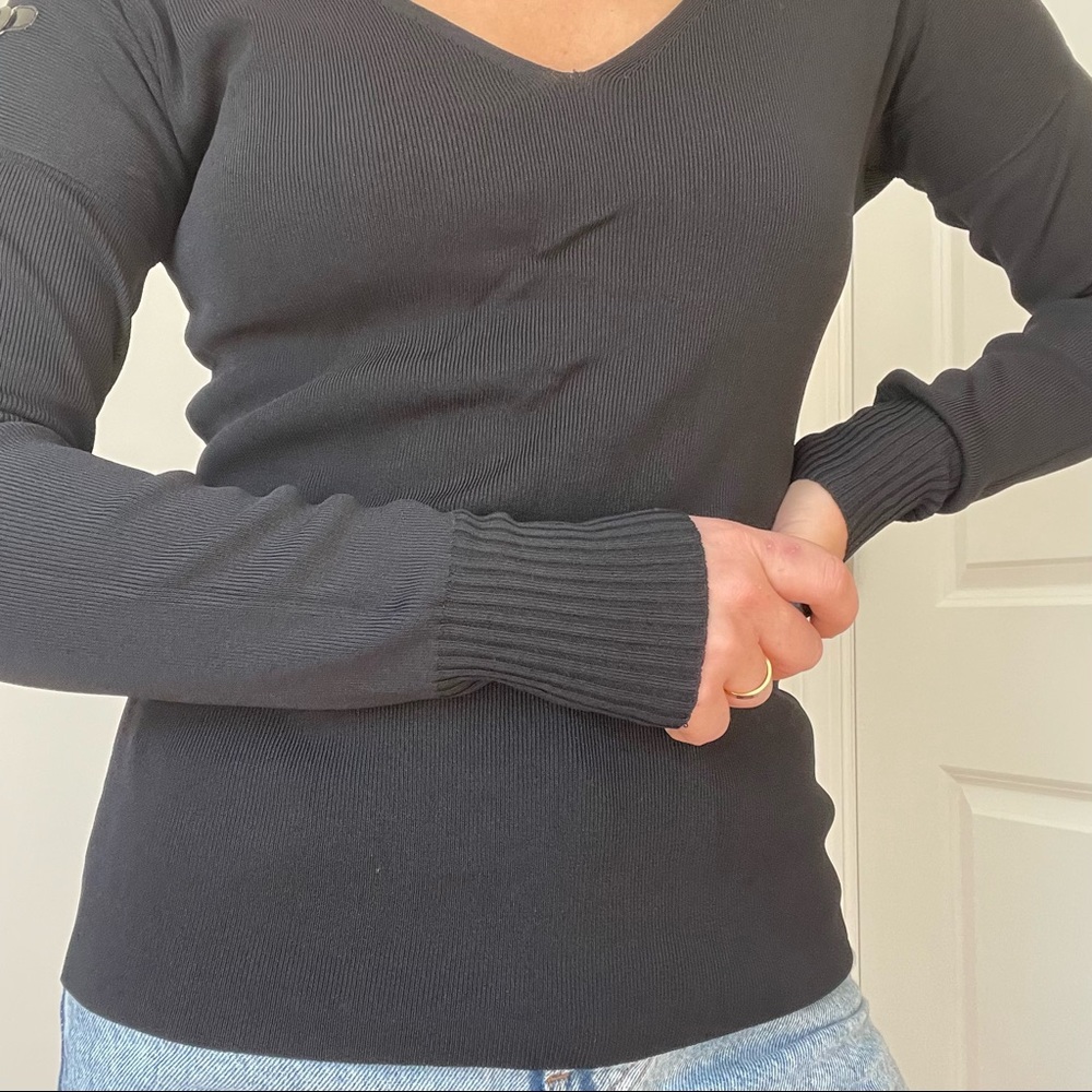 AVALIN V-Neck Knit Top with Shoulder Buckle Details - Picture 5 of 9
